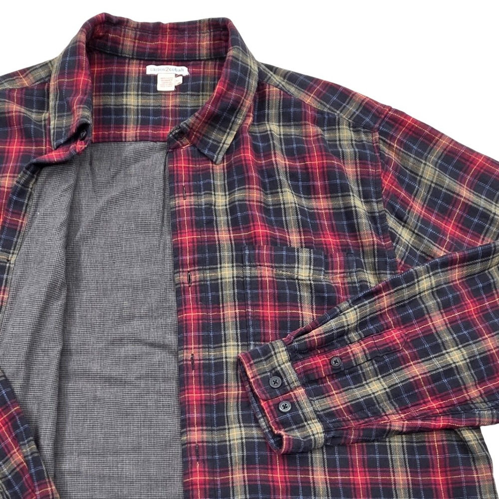 Carbon2Cobalt Upper Echelon Plaid Double Cloth Shirt Red Black Mens XL